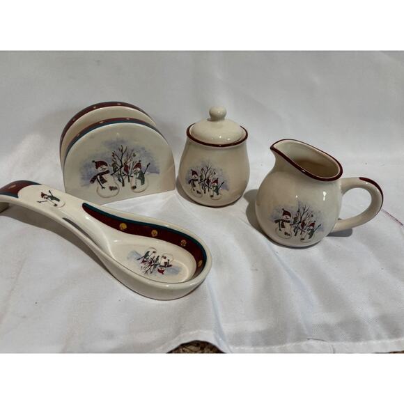Royal Seasons Napkin spoon sugar creamer Holiday collector stoneware set x-mas - Picture 4 of 14